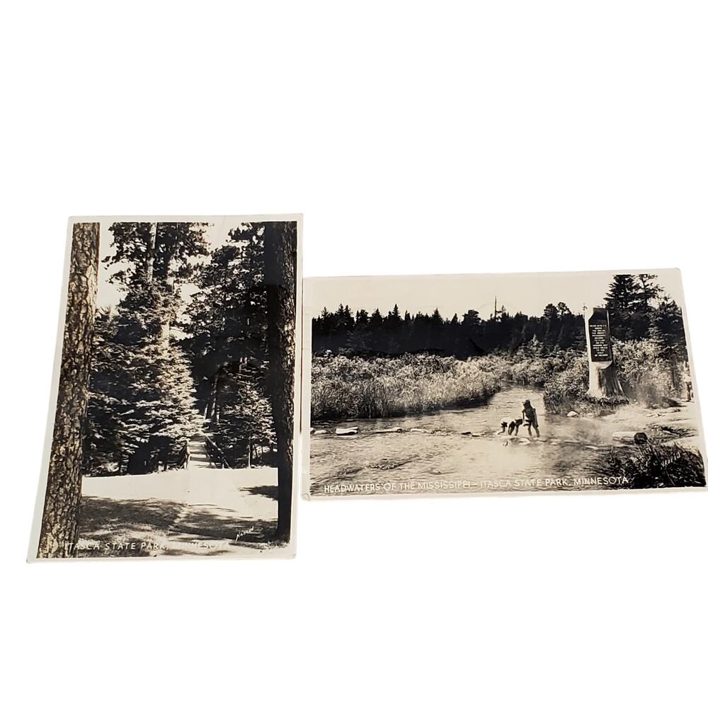 Junk Drawer Lot of 2 Vtg Mississippi Itasca State Park Minn RPPC 5.25 x 3.5"